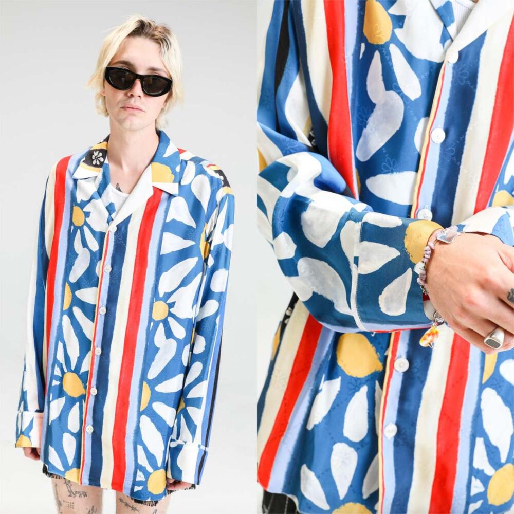 NEW MARNI Mens Viscose Jacquard Patchwork Print Long Sleeve Shirt Size 56 US XXL